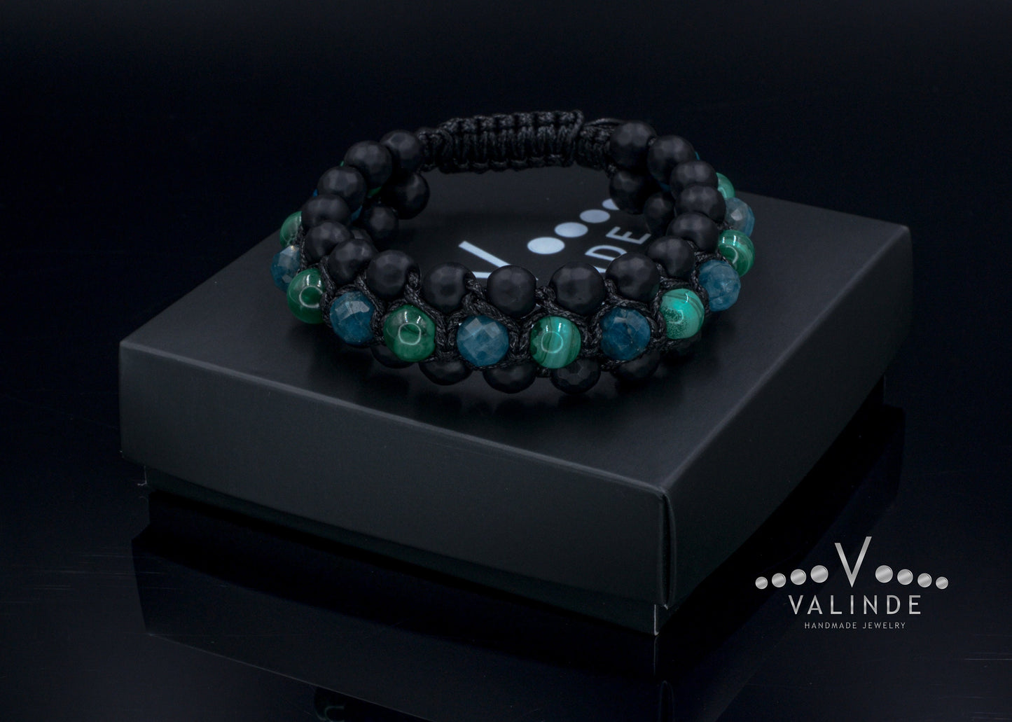 Malachite & Apatite Triple Bracelet for Men - Men's 3 Rows Macrame Bracelet - Black Onyx Bracelet - Gift for Men - Father's Day Gift