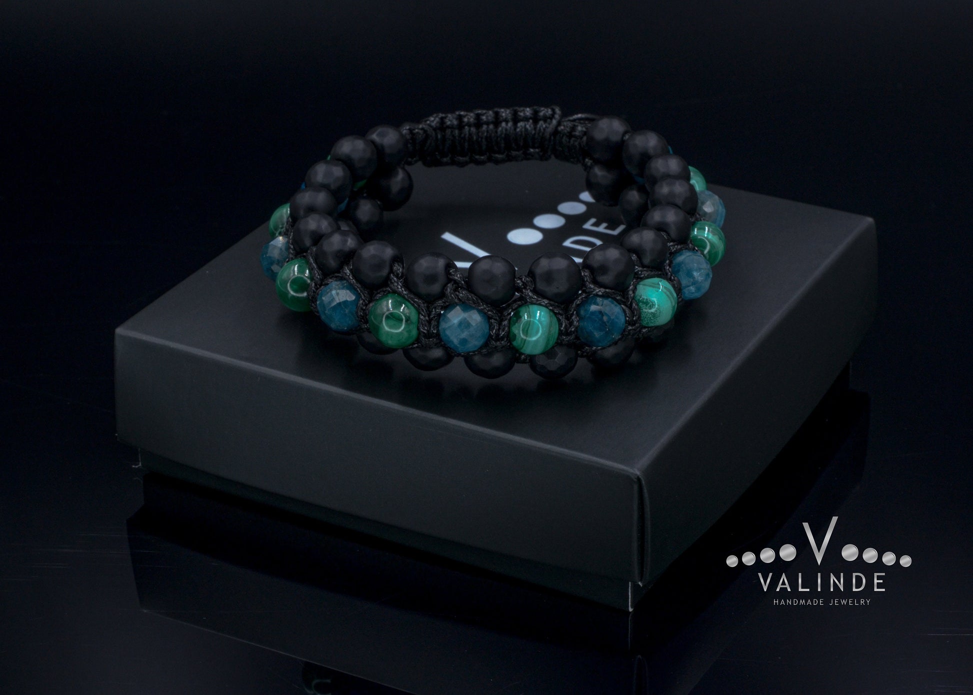 Malachite & Apatite Triple Bracelet for Men - Men's 3 Rows Macrame Bracelet - Black Onyx Bracelet - Gift for Men - Father's Day Gift
