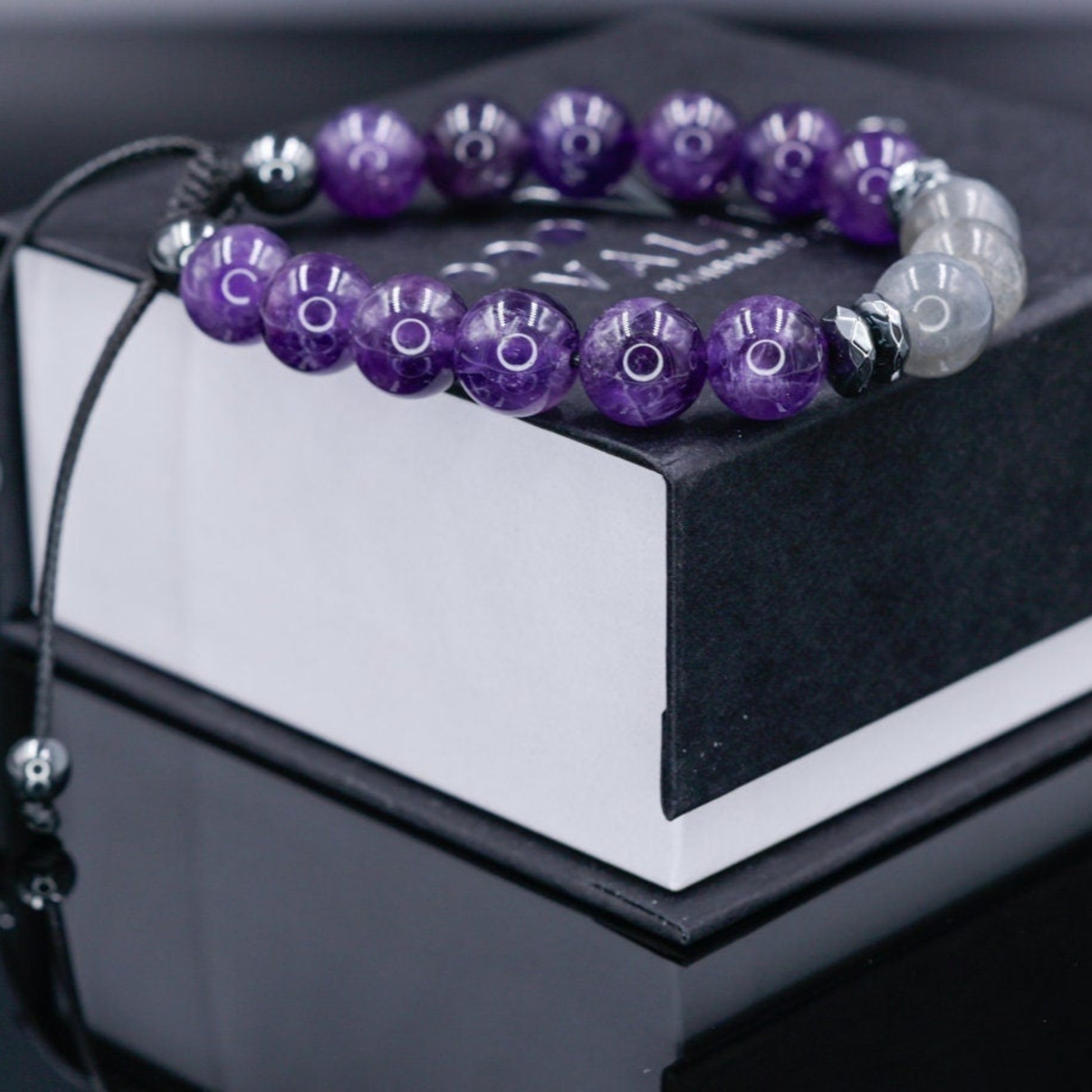 Amethyst Labradorite Hematite Beaded Bracelet, Men's Gemstone Crystal Bracelet, Gift for Men, Adjustable Stone Bracelet