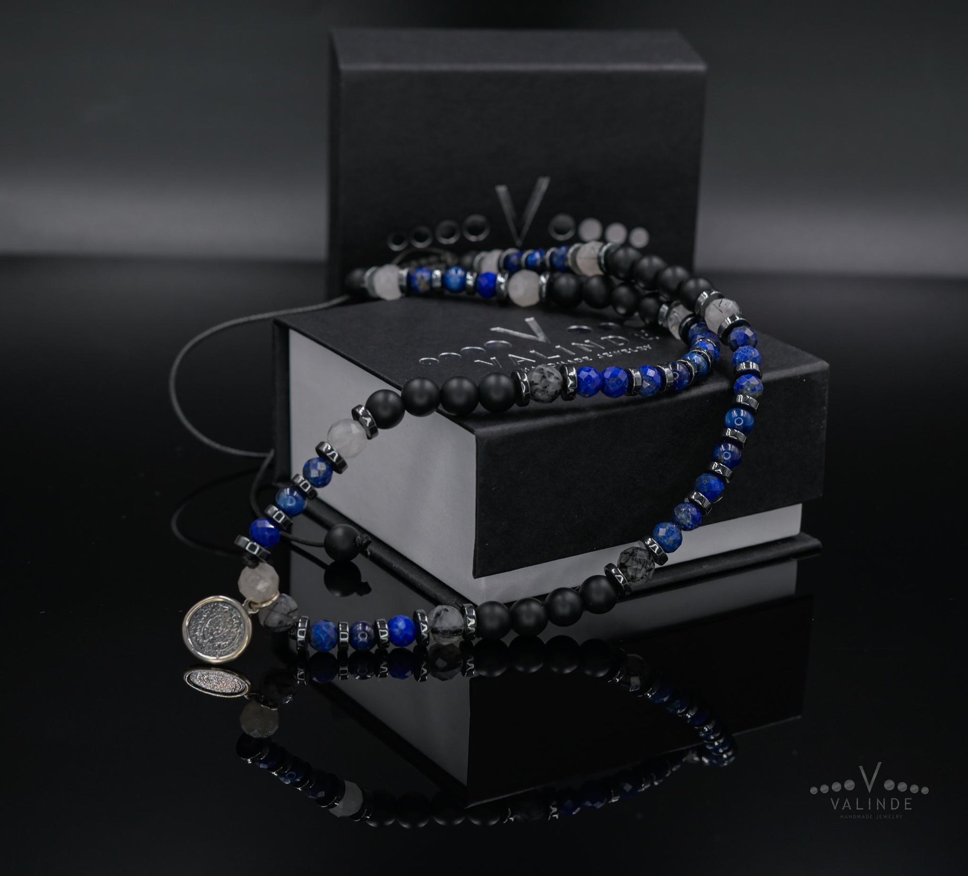 Phaistos Disc Silver Pendant Necklace, Men's Lapis Lazuli Kyanite Quartz Onyx Beads Necklace,One of a kind Necklace, Crystal Short Necklace