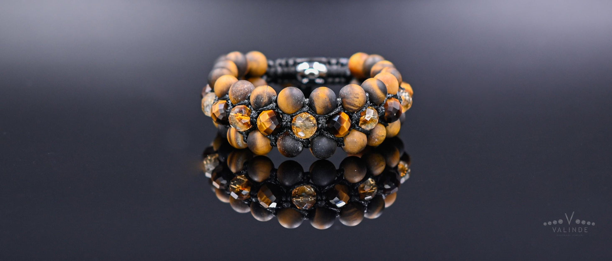 Tiger's Eye Citrine Wide Bracelet, Men's Triple Gemstone Adjustable Bracelet, Birthstone Bracelet, Gift for Men, Healing Bracelet for Men