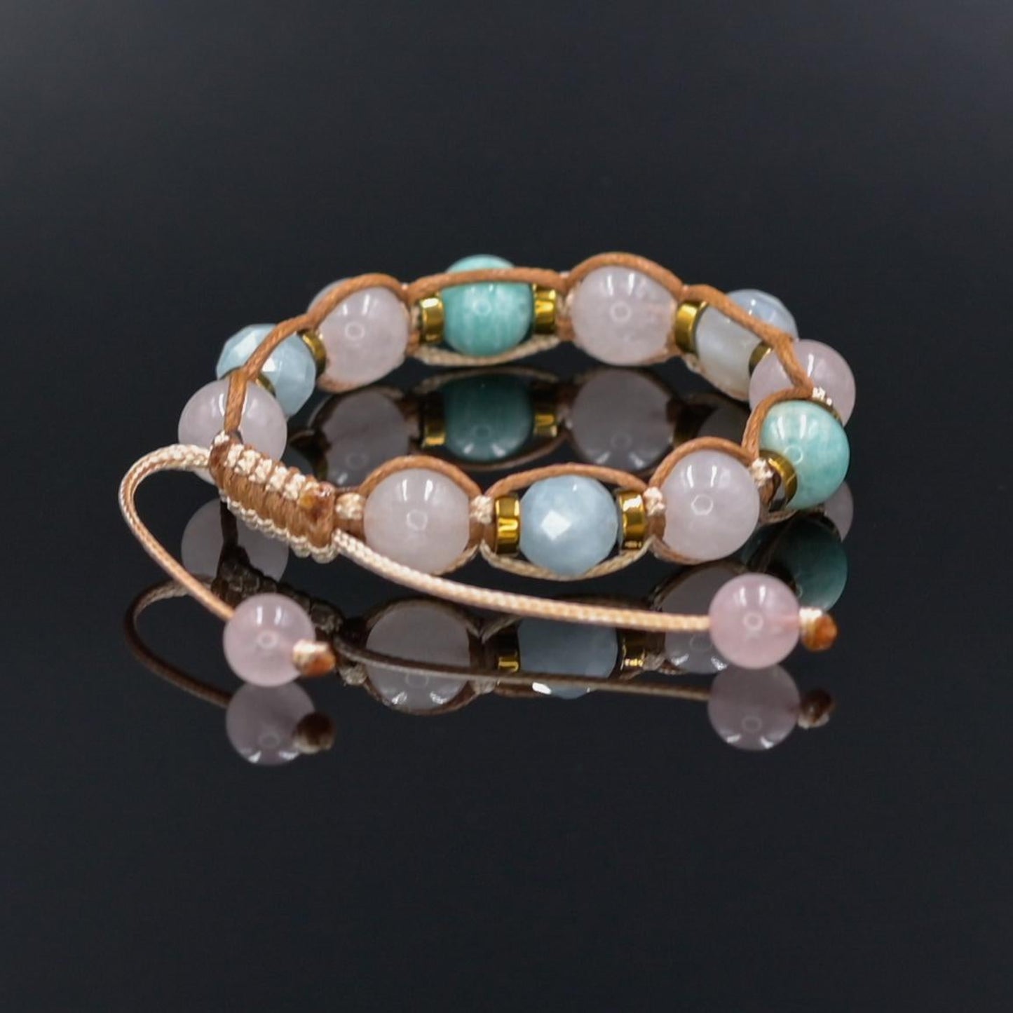 Braided Rose Quartz Aquamarine Amazonite Bracelet, Natural Stone Jewelry for Women, Gift for Her