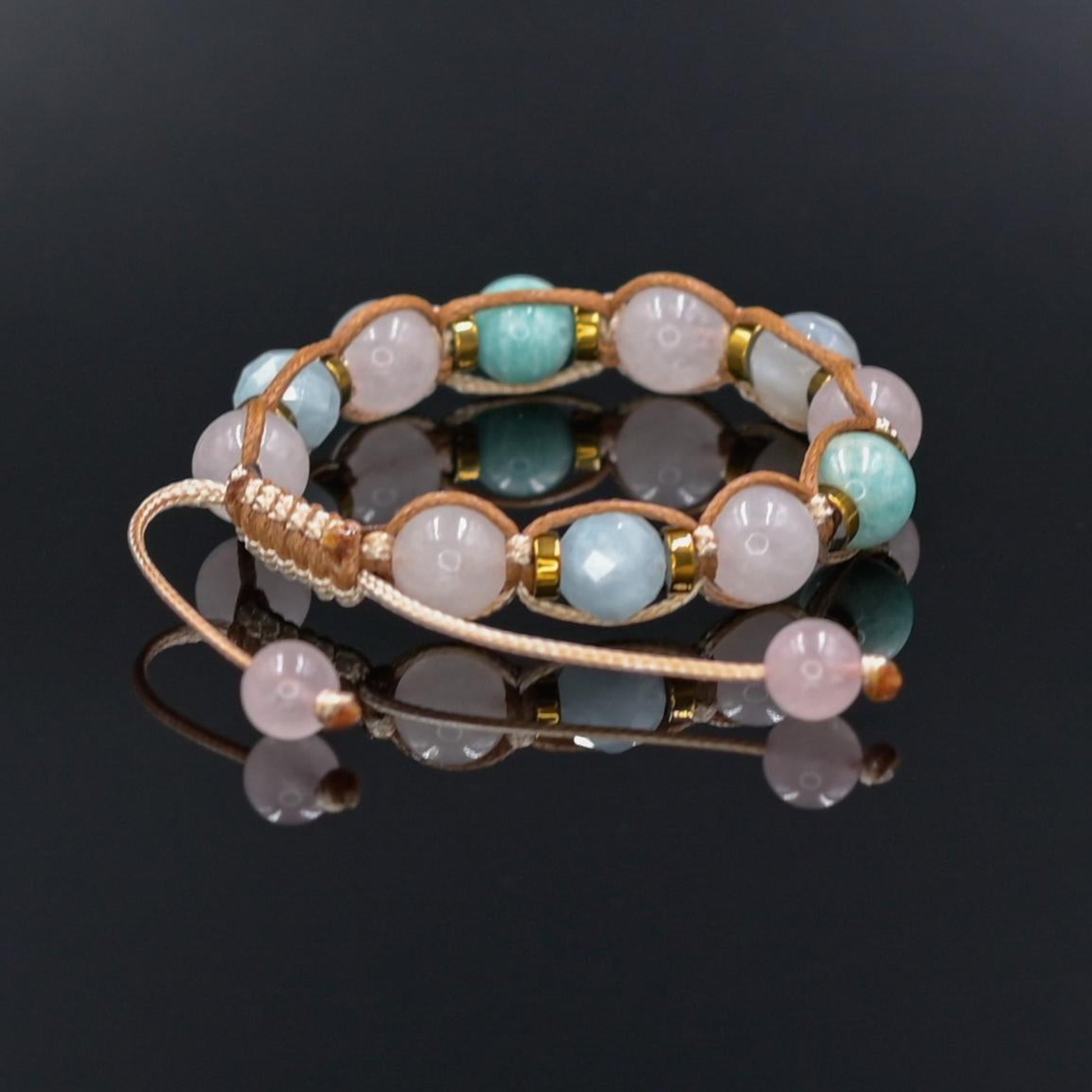 Braided Rose Quartz Aquamarine Amazonite Bracelet, Natural Stone Jewelry for Women, Gift for Her