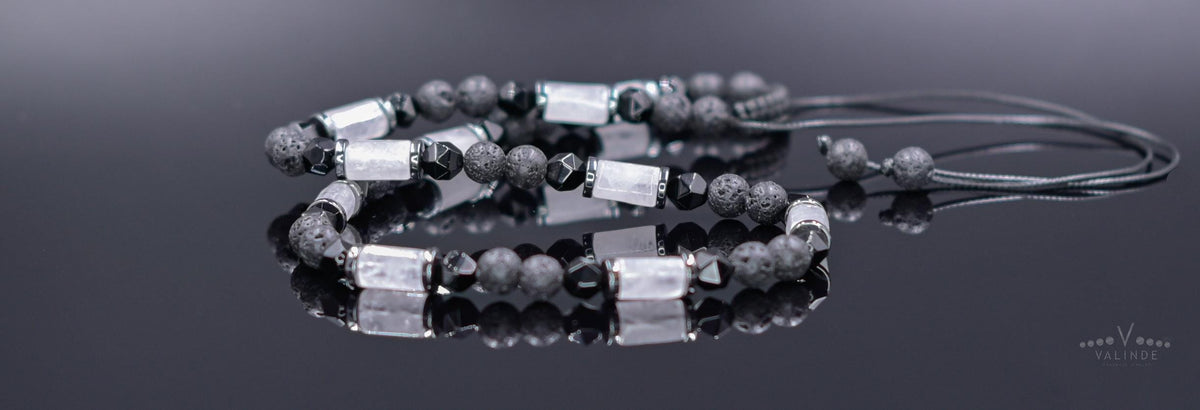 Men's Black Lava Stone & Rock Crystal Necklace, Natural Agate Beaded Jewelry, Spiritual Protection Necklace, Father's Day Gift
