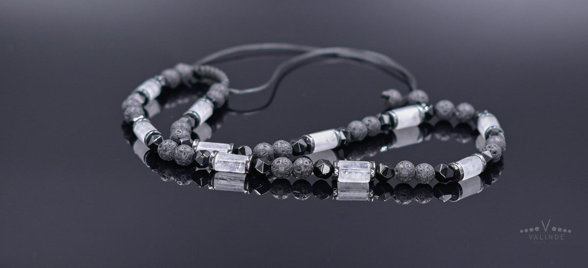 Men's Black Lava Stone & Rock Crystal Necklace, Natural Agate Beaded Jewelry, Spiritual Protection Necklace, Father's Day Gift