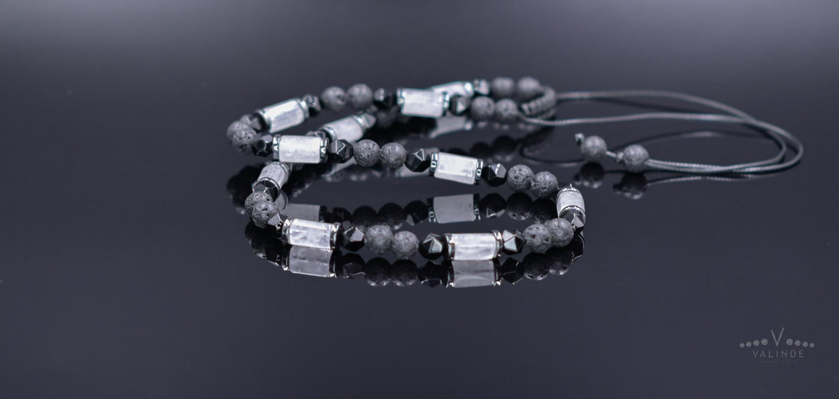 Men's Black Lava Stone & Rock Crystal Necklace, Natural Agate Beaded Jewelry, Spiritual Protection Necklace, Father's Day Gift