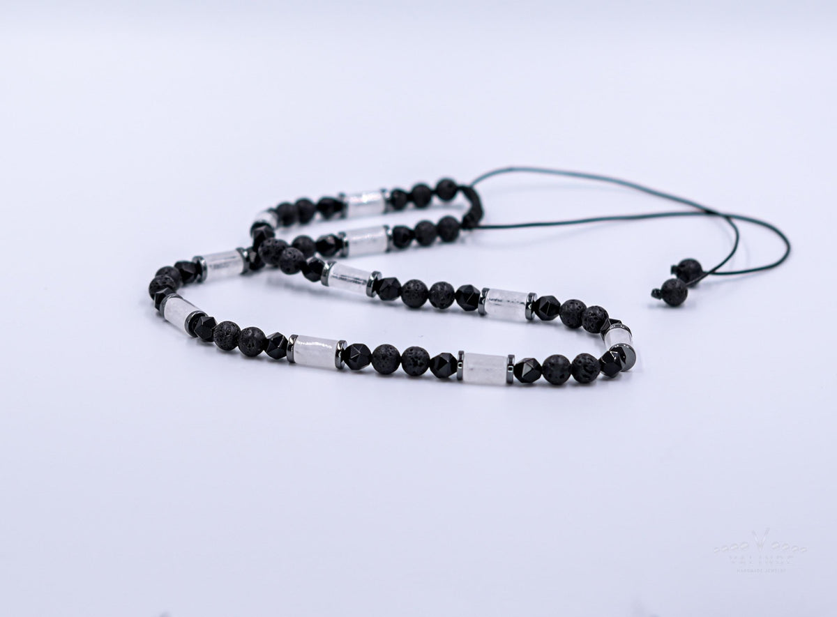 Men's Black Lava Stone & Rock Crystal Necklace, Natural Agate Beaded Jewelry, Spiritual Protection Necklace, Father's Day Gift