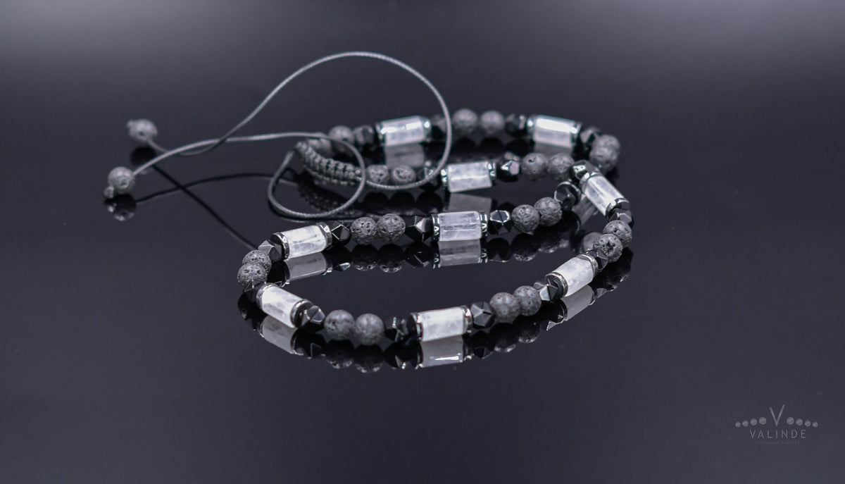 Men's Black Lava Stone & Rock Crystal Necklace, Natural Agate Beaded Jewelry, Spiritual Protection Necklace, Father's Day Gift