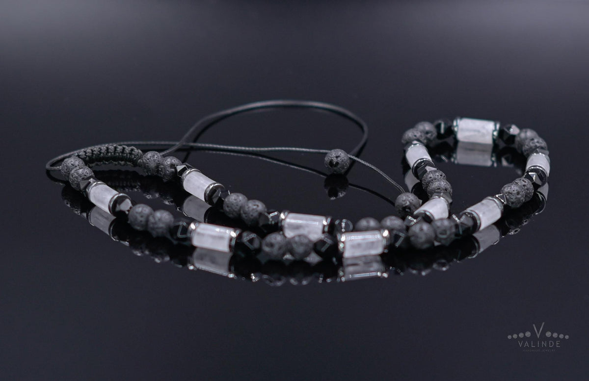 Men's Black Lava Stone & Rock Crystal Necklace, Natural Agate Beaded Jewelry, Spiritual Protection Necklace, Father's Day Gift