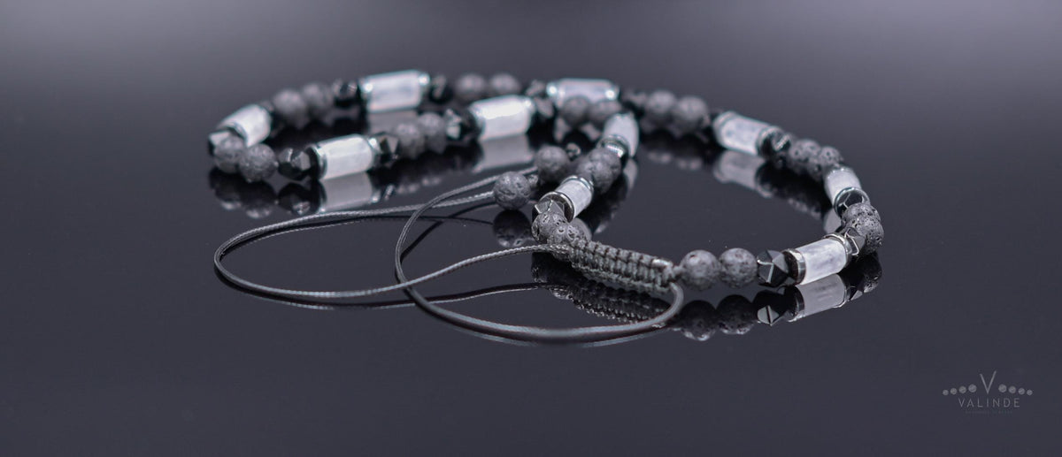 Men's Black Lava Stone & Rock Crystal Necklace, Natural Agate Beaded Jewelry, Spiritual Protection Necklace, Father's Day Gift
