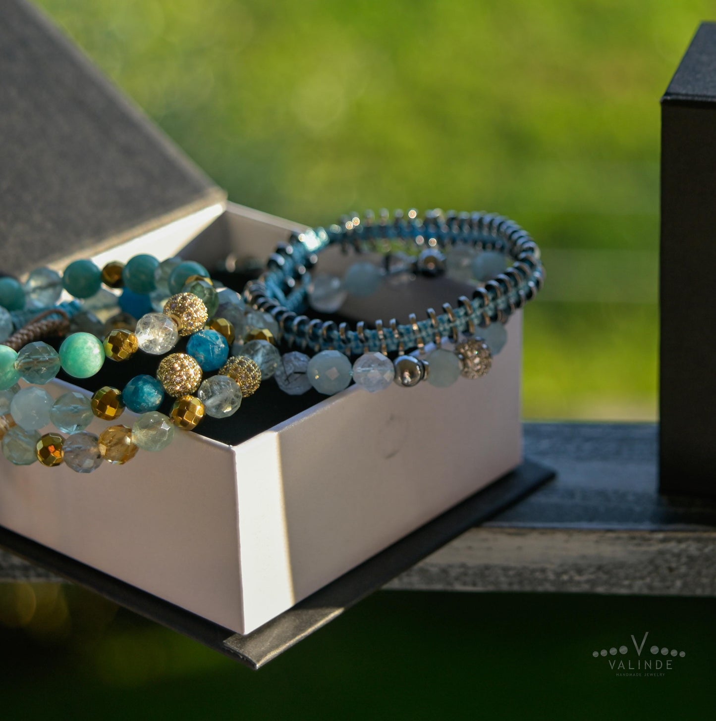 Amazonite and Fluorite Bracelet - Gold Hematite Jewelry for Women - Cubic Zirconia Crystal Bracelet - Natural Mint Gemstone Gift for Her