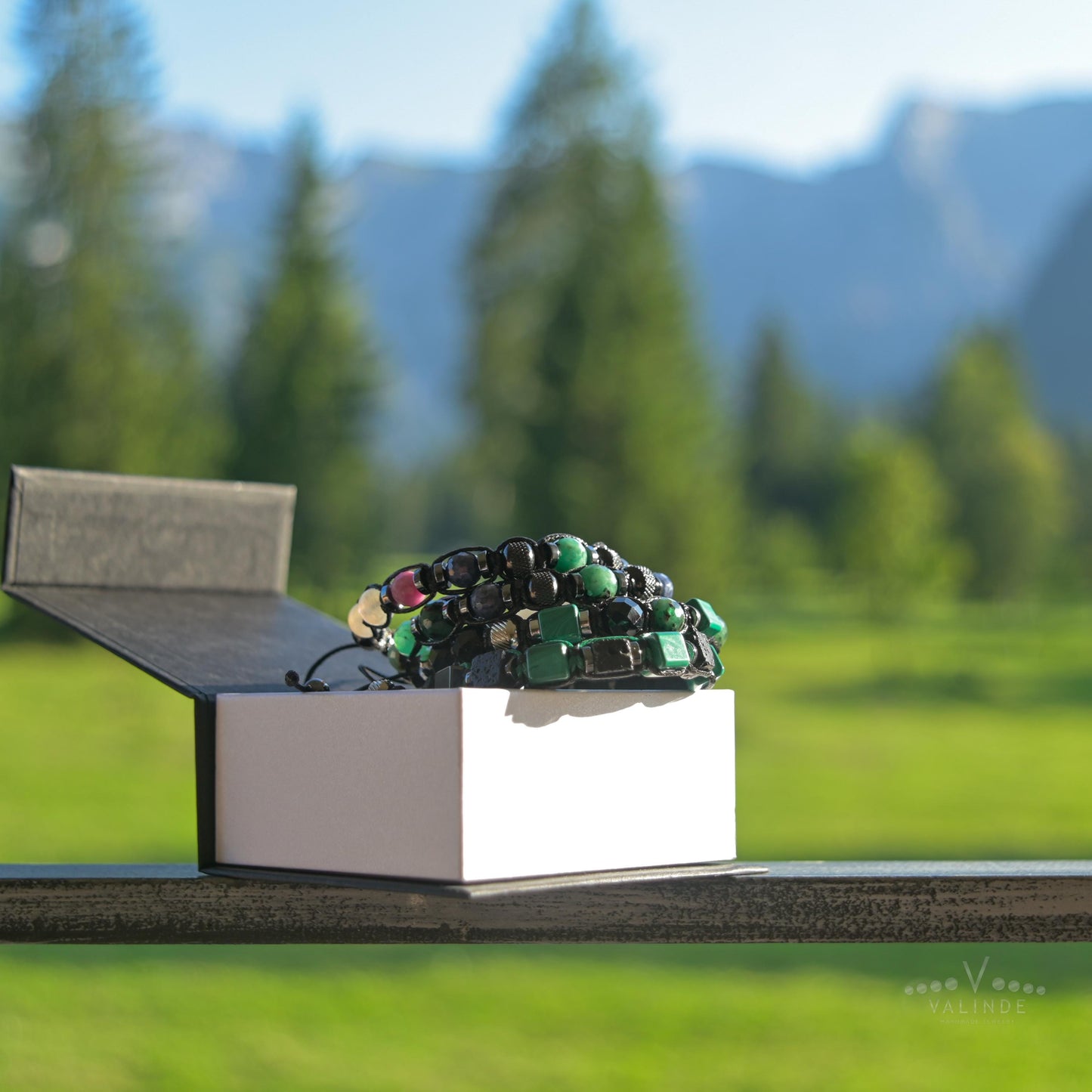 Men's Emerald and Sapphire Bracelet, Natural Chrysoprase Jewelry, Masculine Gemstone Bracelet, Luxury Gift for Him, Protective Bracelet