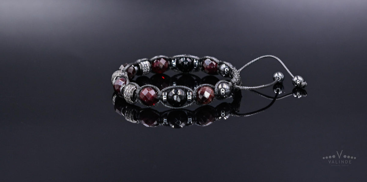 Men's Red Garnet Bracelet, Agate Hematite Beaded Bracelet for Men, Cubic Zirconia Paved Jewelry, Protection Healing Crystal Gift
