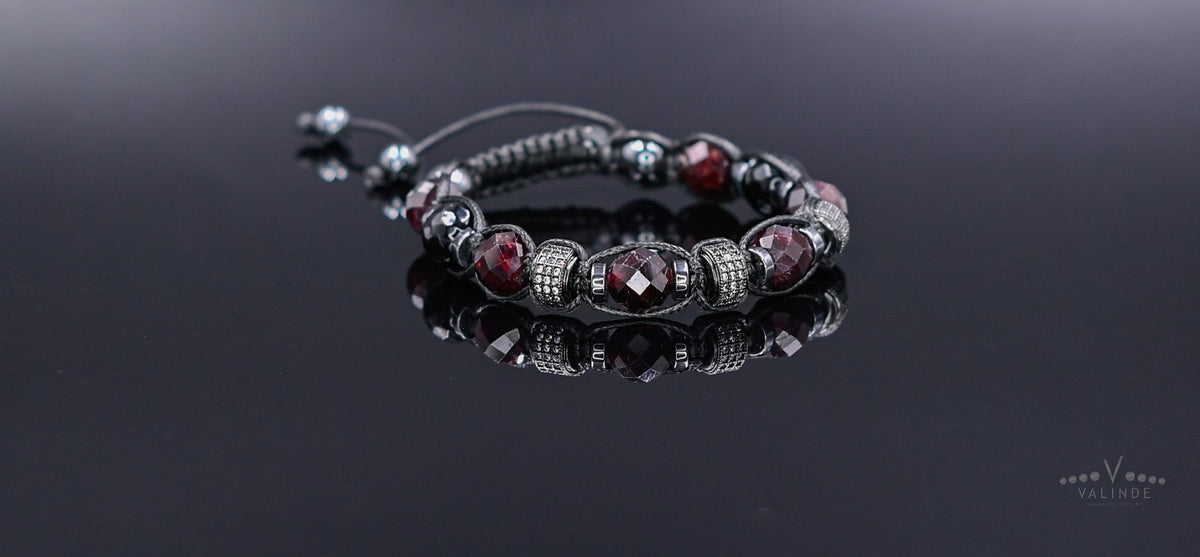Men's Red Garnet Bracelet, Agate Hematite Beaded Bracelet for Men, Cubic Zirconia Paved Jewelry, Protection Healing Crystal Gift