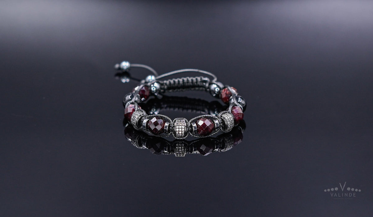 Men's Red Garnet Bracelet, Agate Hematite Beaded Bracelet for Men, Cubic Zirconia Paved Jewelry, Protection Healing Crystal Gift