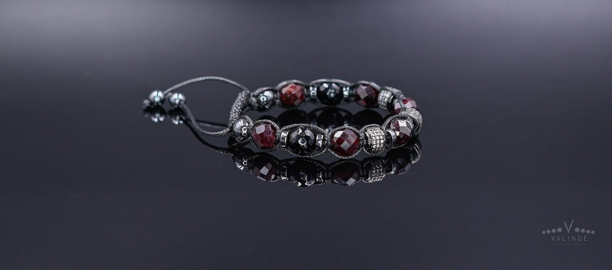 Men's Red Garnet Bracelet, Agate Hematite Beaded Bracelet for Men, Cubic Zirconia Paved Jewelry, Protection Healing Crystal Gift