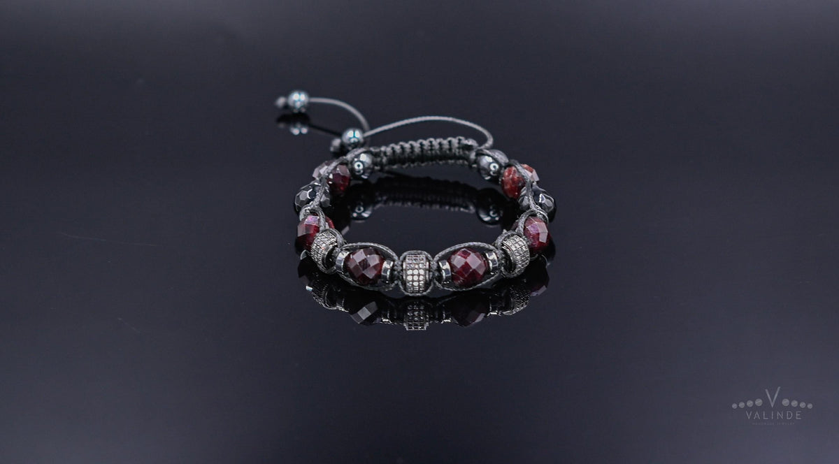Men's Red Garnet Bracelet, Agate Hematite Beaded Bracelet for Men, Cubic Zirconia Paved Jewelry, Protection Healing Crystal Gift