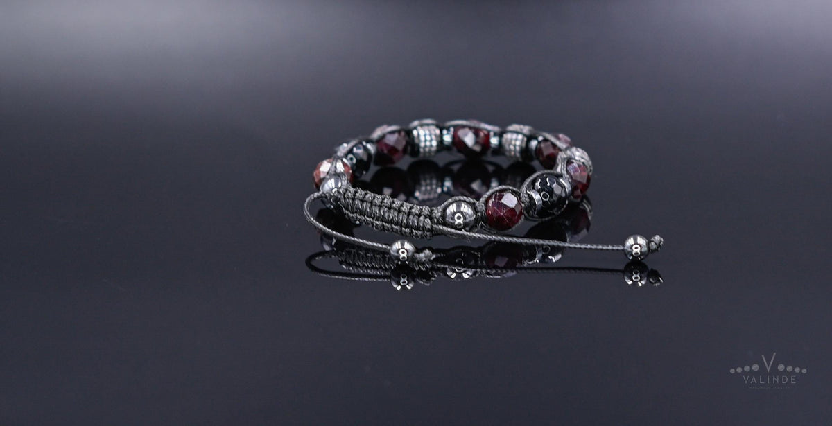 Men's Red Garnet Bracelet, Agate Hematite Beaded Bracelet for Men, Cubic Zirconia Paved Jewelry, Protection Healing Crystal Gift