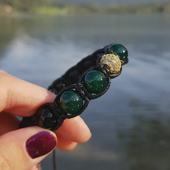 Men's Green Agate Bracelet Cubic Zirconia Bracelet Macrame  Beaded Bracelet Faceted Agate Beads Bracelet Zirconia Bracelet Stone Bracelet