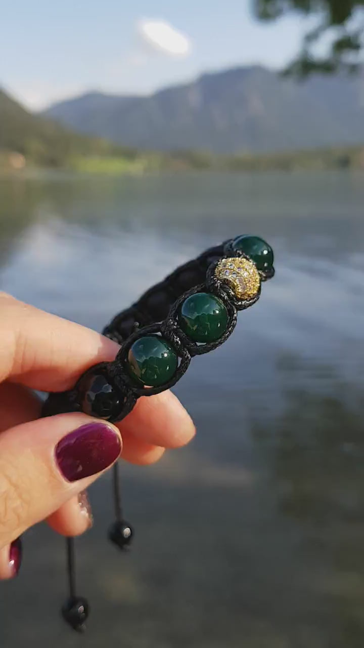 Men's Green Agate Bracelet Cubic Zirconia Bracelet Macrame  Beaded Bracelet Faceted Agate Beads Bracelet Zirconia Bracelet Stone Bracelet