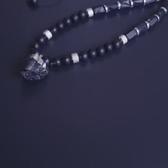 Raw Tourmaline Pendant Necklace for Men - Men's Black Onyx Necklace - Long Crystal Necklae - Steel Beads Adjustable Necklace - Gift for Men - Shamballa Necklace - Birthstone Necklace - Gemstone Necklace Men - Chakra Necklace - Macrame Necklace  - Healing Necklace - Valinde

