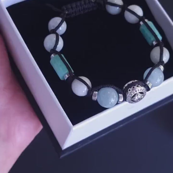 Beaded Bracelet_Men Bracelet_Silver Aquamarine Amazonite Jade Hematite_Gemstone Bracelet_Handmade Jewelry_Chakra Bracelet_Birthstone Bracelet_Valinde_
