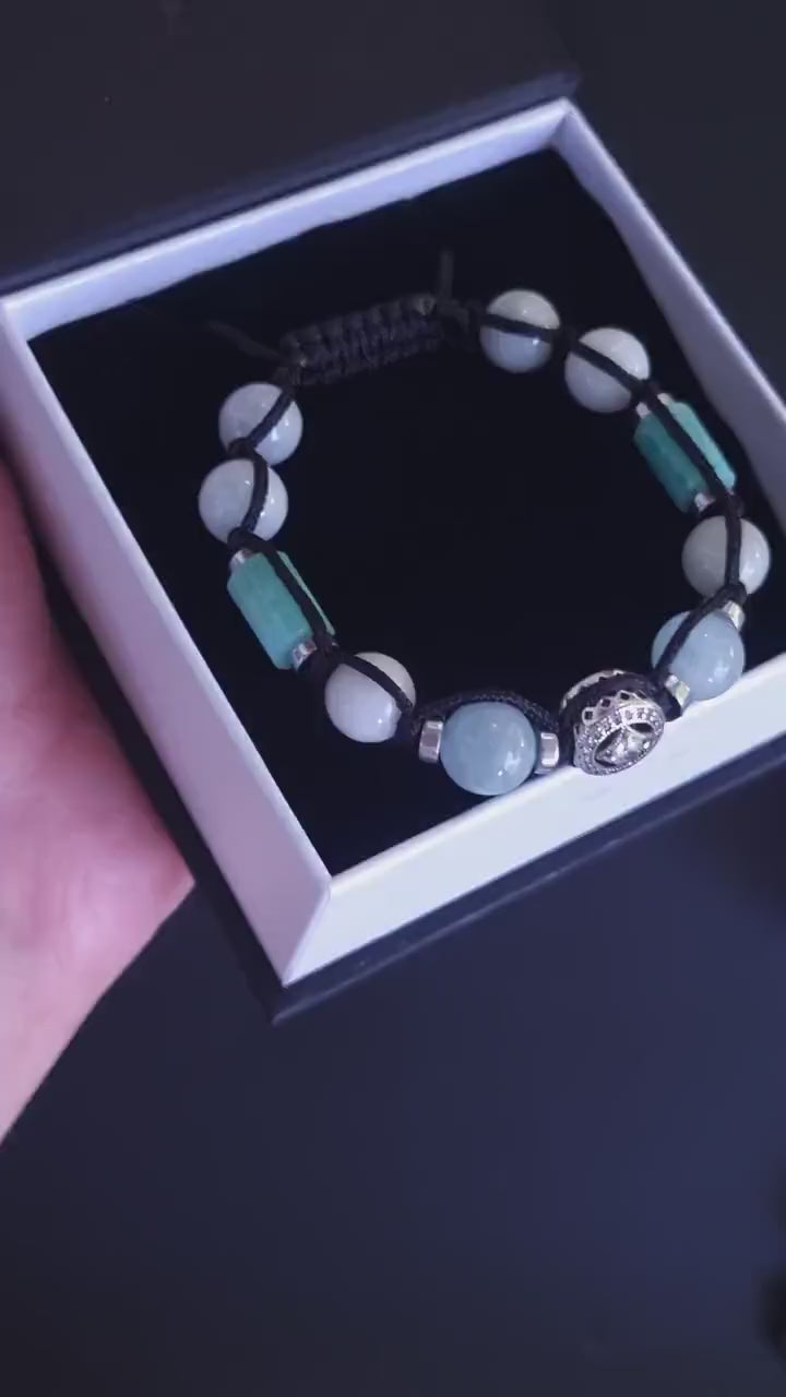 Beaded Bracelet_Men Bracelet_Silver Aquamarine Amazonite Jade Hematite_Gemstone Bracelet_Handmade Jewelry_Chakra Bracelet_Birthstone Bracelet_Valinde_
