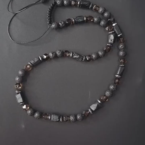Black Tourmaline Short Necklace / Men's Lava Stone Necklace / Crystal Bead Necklace / Shorl Tourmaline Necklace / Gift for Men /Man Necklace - Shamballa Necklace - Birthstone Necklace - Gemstone Necklace Men - Chakra Necklace - Macrame Necklace  - Healing Necklace - Valinde
