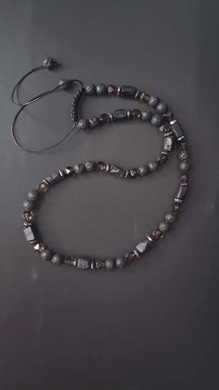Black Tourmaline Short Necklace / Men's Lava Stone Necklace / Crystal Bead Necklace / Shorl Tourmaline Necklace / Gift for Men /Man Necklace - Shamballa Necklace - Birthstone Necklace - Gemstone Necklace Men - Chakra Necklace - Macrame Necklace  - Healing Necklace - Valinde
