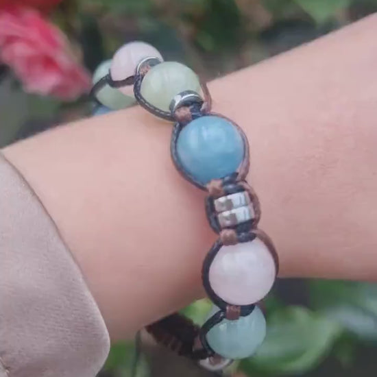 Genuine Morganite Crystal Bracelet, Women Morganite Quartz Hematite Beads Bracelet, Anniversary Gift for Woman, Adjustable Stone Bracelet - Shamballa Bracelet - Birthstone Bracelet - Gemstone Bracelet Men - Chakra Bracelet - Macrame Bracelet - Healing Bracelet - Valinde
