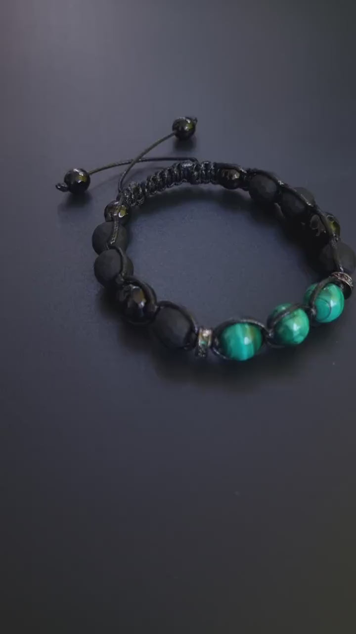 Genuine Malachite Bracelet for Men - Men's Black Onyx Agate Bracelet - Adjustable Macrame Bracelet - Gift for Men - Christmas Gift for Men- Shamballa Bracelet - Birthstone Bracelet - Gemstone Bracelet Men - Chakra Bracelet - Macrame Bracelet - Healing Bracelet - Valinde - Shamballa Bracelet - Birthstone Bracelet - Gemstone Bracelet Men - Chakra Bracelet - Macrame Bracelet - Healing Bracelet - Valinde
