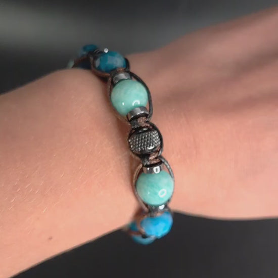 Women's Apatite Amazonite Gemstone Braided Adjustable Bracelet, Jewelry Gift for Her, Crystal Jewelry, Crystal Bracelet Set, Birthday Gift for Her, Women's Gemstone Hematite Adjustable Braided Bracelet, Gift for Her, Women's Gift - Shamballa Bracelet - Birthstone Bracelet - Yoga Bracelet -  Gemstone Bracelet Women - Chakra Bracelet - Macrame Bracelet - Healing Bracelet - Valinde