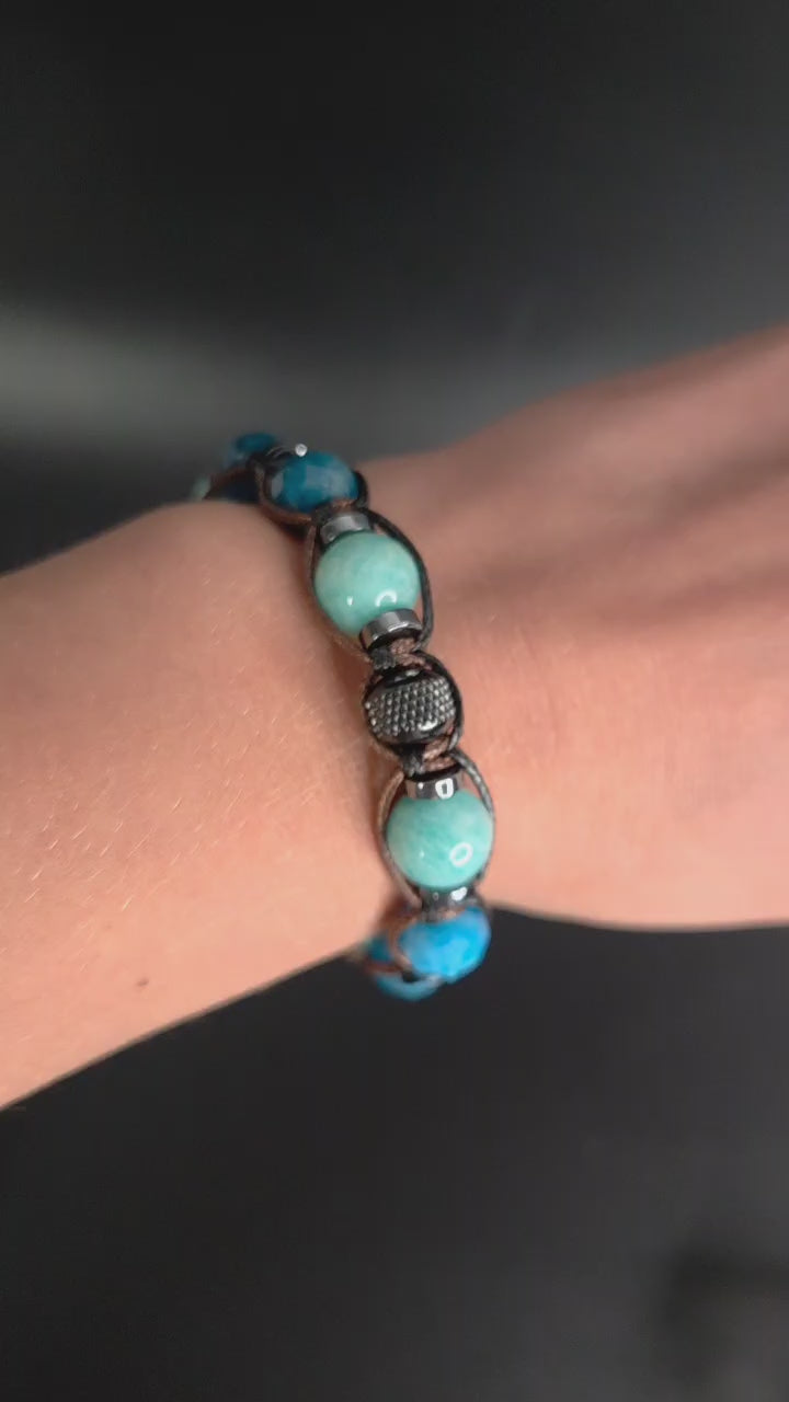 Women's Apatite Amazonite Gemstone Braided Adjustable Bracelet, Jewelry Gift for Her, Crystal Jewelry, Crystal Bracelet Set, Birthday Gift for Her, Women's Gemstone Hematite Adjustable Braided Bracelet, Gift for Her, Women's Gift - Shamballa Bracelet - Birthstone Bracelet - Yoga Bracelet -  Gemstone Bracelet Women - Chakra Bracelet - Macrame Bracelet - Healing Bracelet - Valinde