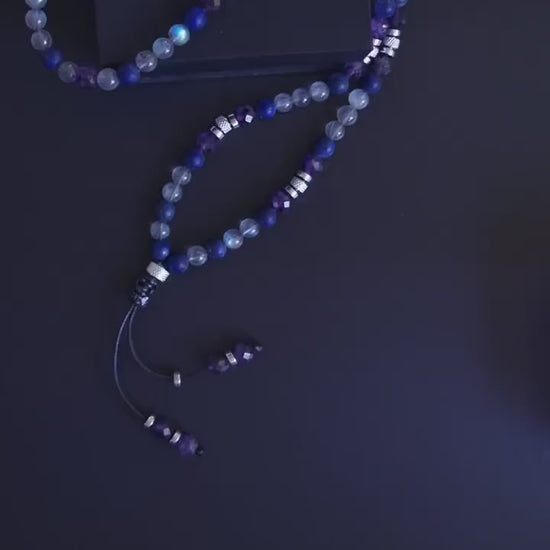 Natural Labradorite Long Necklace, Men's Amethyst Lapis Lazuli Crystal Necklace, Gift for Men, Steel Beads Summer Necklace, Men's Gift - Shamballa Necklace - Birthstone Necklace - Gemstone Necklace Men - Chakra Necklace - Macrame Necklace  - Healing Necklace - Valinde
