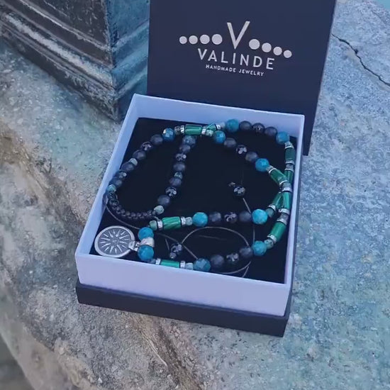 Vergina Sun Coin Necklace - Men's Malachite Apatite Agate Beaded Necklace - Short Necklace -Greek Silver Pendant Necklace - Gift For Men - Shamballa Necklace - Birthstone Necklace - Gemstone Necklace Men - Chakra Necklace - Macrame Necklace  - Healing Necklace - Valinde
