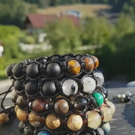 Beaded Bracelet_Men Bracelet_Rutilated Quartz Onyx_Gemstone Bracelet_Handmade Jewelry_Chakra Bracelet_Birthstone Bracelet_Valinde_
