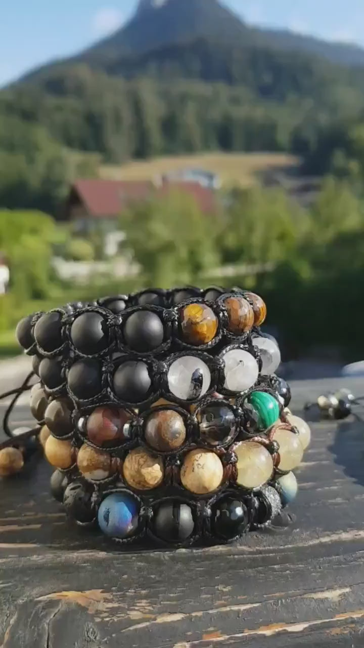 Beaded Bracelet_Men Bracelet_Rutilated Quartz Onyx_Gemstone Bracelet_Handmade Jewelry_Chakra Bracelet_Birthstone Bracelet_Valinde_
