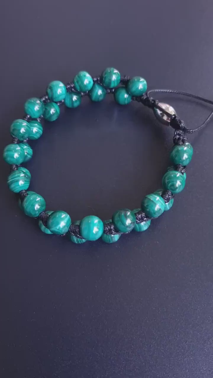 2 Row Beaded Bracelet_Men Bracelet_Malachite Stainless Steel_Gemstone Bracelet_Handmade Jewelry_Chakra Bracelet_Birthstone Bracelet_Valinde_
