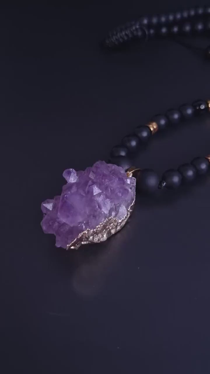 Beaded Bracelet_Men Necklace_Amethyst Citrine Agate Onyx Hematite_Gemstone Necklace_Handmade Jewelry_Chakra Bracelets_Birthstone Bracelet_
