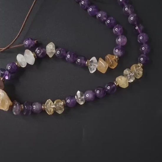 Amethyst & Citrine Necklace for Woman Choker Crystal Necklace Gift for Woman Raw Citrine Bead Necklace Gemstone Short Necklace Gift for Her  - Shamballa Necklace - Birthstone Necklace - Gemstone Necklace Women - Chakra Necklace - Macrame Necklace  - Healing Necklace - Valinde
