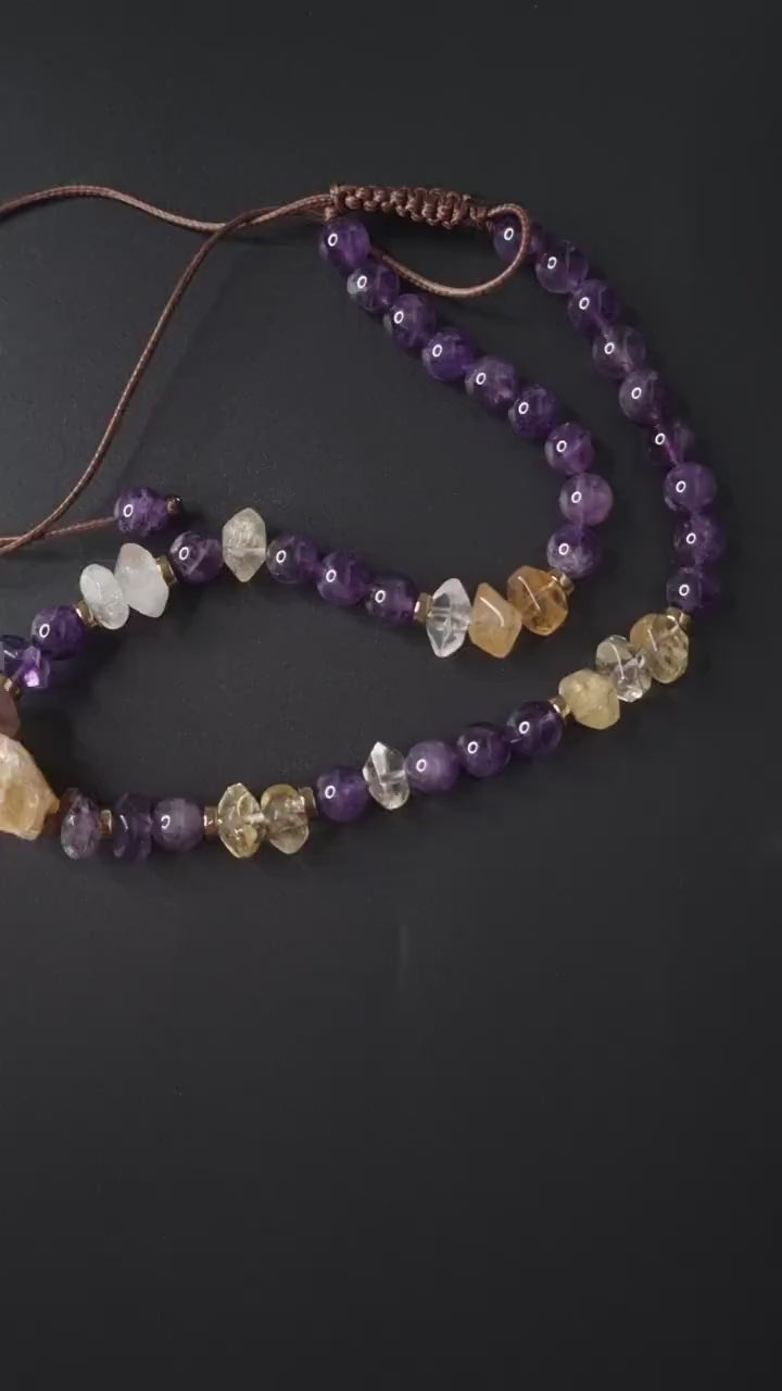Amethyst & Citrine Necklace for Woman Choker Crystal Necklace Gift for Woman Raw Citrine Bead Necklace Gemstone Short Necklace Gift for Her  - Shamballa Necklace - Birthstone Necklace - Gemstone Necklace Women - Chakra Necklace - Macrame Necklace  - Healing Necklace - Valinde

