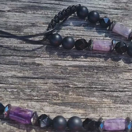 Amethyst Crystal Necklace for Men - Men's Black Onyx Short Necklace - Gift for Men - Adjustable Beaded necklace - Agate Stone Necklace - Shamballa Necklace - Birthstone Necklace - Gemstone Necklace Men - Chakra Necklace - Macrame Necklace  - Healing Necklace - Valinde
