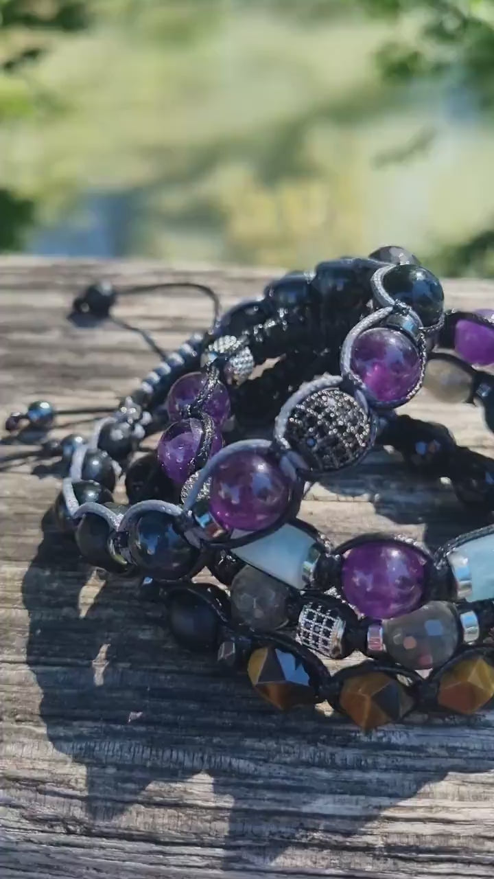 Men's Blue Tiger's Eye Bracelet - Amethyst Black Onyx Crystal Bracelet - Gift for Men - Adjustable Beaded Bracelet for Men - Men's Gift - Shamballa Bracelet - Birthstone Bracelet - Gemstone Bracelet Men - Chakra Bracelet - Macrame Bracelet - Healing Bracelet - Valinde - Shamballa Bracelet - Birthstone Bracelet - Gemstone Bracelet Men - Chakra Bracelet - Macrame Bracelet - Healing Bracelet - Valinde
