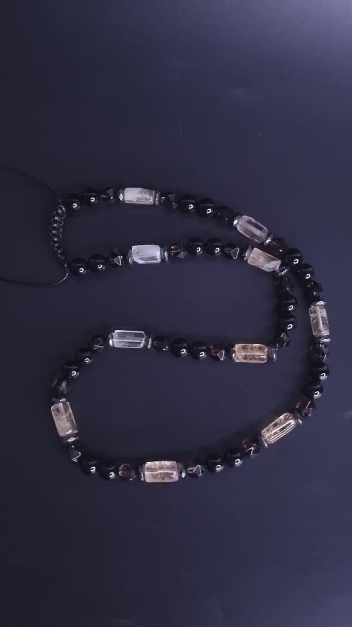 Men's Citrine Necklace / Short Crystal Necklace / Raw Citrine Necklace / Gift for Men / Black Agate Necklace / Gemstone Birthstone Necklace - Shamballa Necklace - Birthstone Necklace - Gemstone Necklace Men - Chakra Necklace - Macrame Necklace  - Healing Necklace - Valinde
