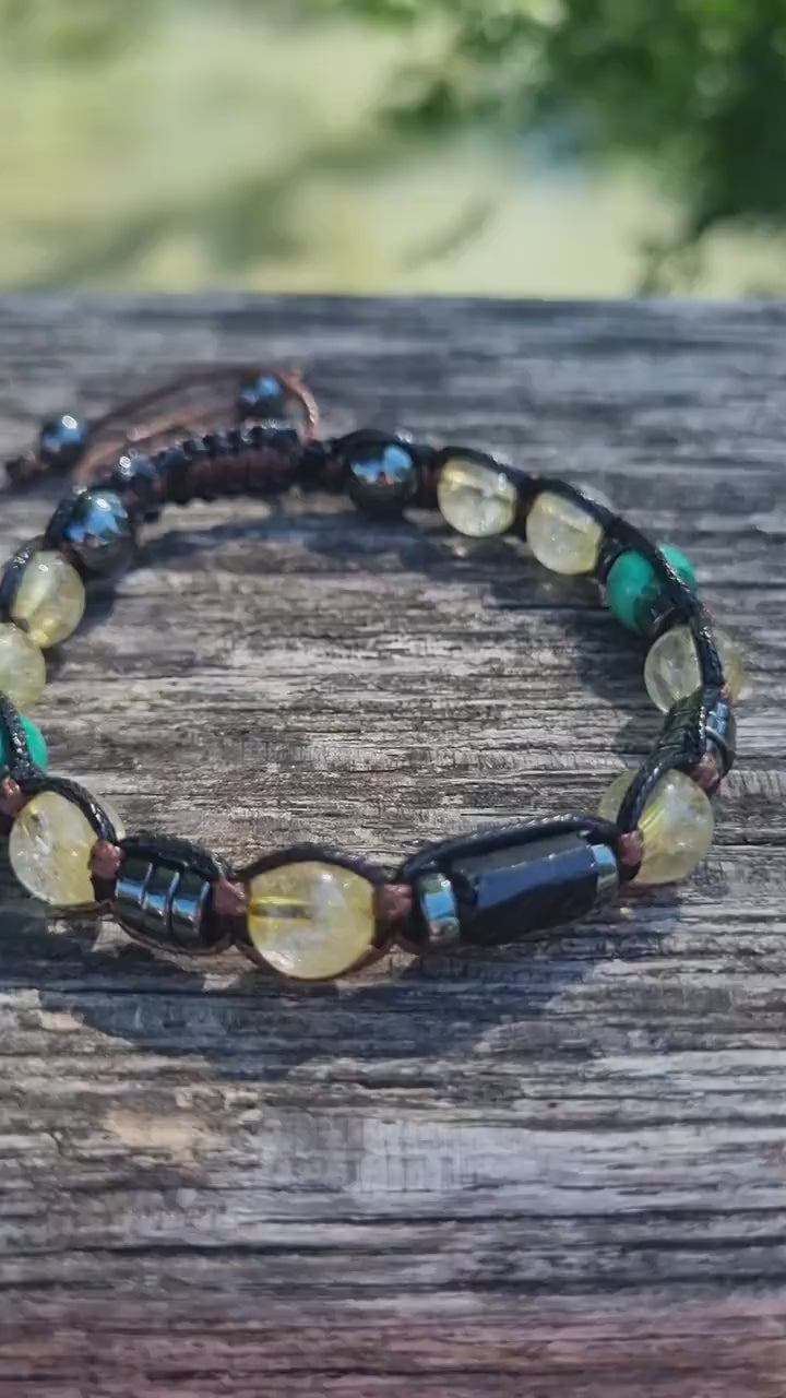 Men's Natural Citrine Crystal Bracelet - Gift for Men - Raw Tourmaline Malachite Bead Bracelet - Adjustable Macrame Bracelet for Men - Shamballa Bracelet - Birthstone Bracelet - Gemstone Bracelet Men - Chakra Bracelet - Macrame Bracelet - Healing Bracelet - Valinde - Shamballa Bracelet - Birthstone Bracelet - Gemstone Bracelet Men - Chakra Bracelet - Macrame Bracelet - Healing Bracelet - Valinde
