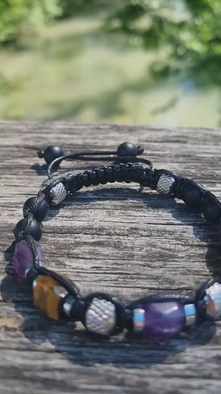 Men's Amethyst Crystal Bracelet - Steel Beads Bracelet - Gift for Men - Tiger's Eye Onyx Adjustable Bracelet - Macrame Bracelet for Men - Shamballa Bracelet - Birthstone Bracelet - Gemstone Bracelet Men - Chakra Bracelet - Macrame Bracelet - Healing Bracelet - Valinde - Shamballa Bracelet - Birthstone Bracelet - Gemstone Bracelet Men - Chakra Bracelet - Macrame Bracelet - Healing Bracelet - Valinde
