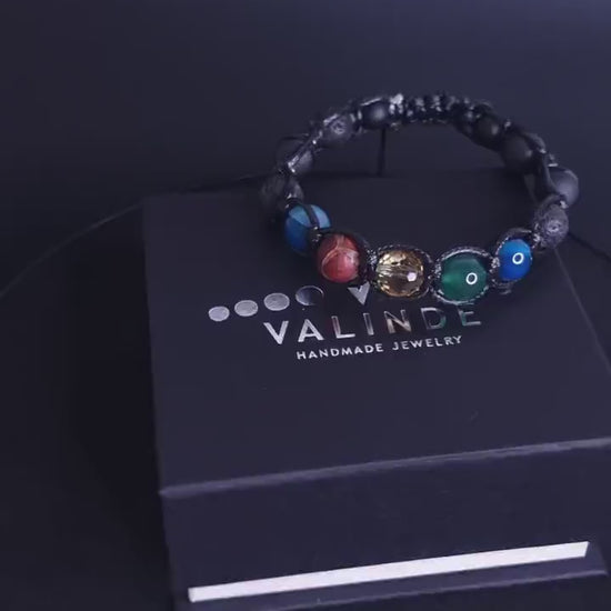 Men's Agate Crystal Bracelet - Black Lava Stone Onyx Braided Bracelet - Adjustable Macrame Bracelet - Gift for Men - Dzi Agate Bracelet  - Shamballa Bracelet - Birthstone Bracelet - Gemstone Bracelet Men - Chakra Bracelet - Macrame Bracelet - Healing Bracelet - Valinde
