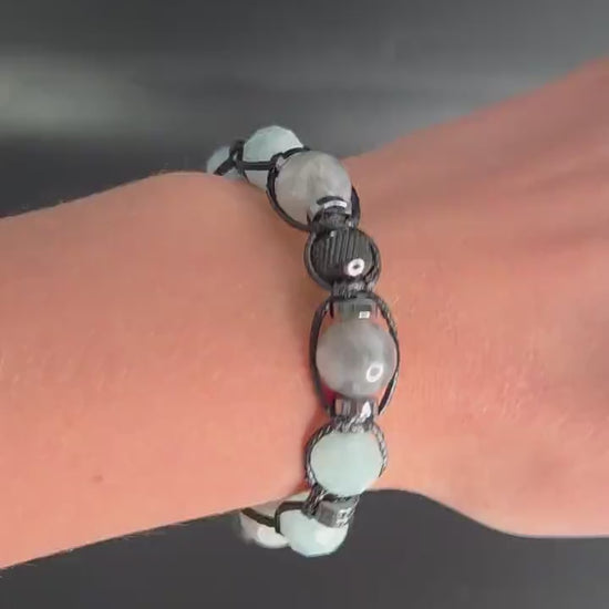 Aquamarine & Labradorite Bracelet, Natural Gemstone Macrame Jewelry, Gift for Her, Protection Stone Jewelry, Natural Stone Jewelry for Women, Gift for Her, Women's Adjustable Braided Bracelet, Jewelry Gift for Her, Birthday Gift for Her, Women's Gemstone Hematite Adjustable Braided Bracelet, Gift for Her, Women's Gift - Shamballa Bracelet - Birthstone Bracelet - Yoga Bracelet -  Gemstone Bracelet Women - Chakra Bracelet - Macrame Bracelet - Healing Bracelet - Valinde
