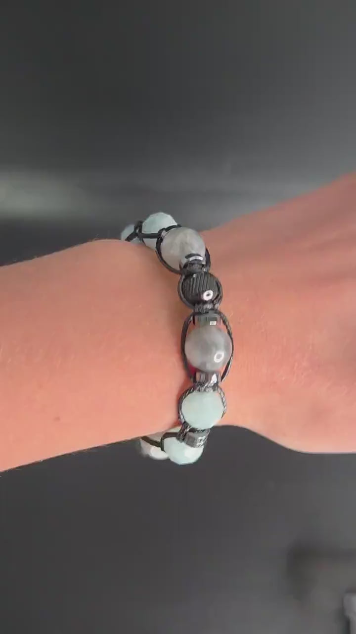Aquamarine & Labradorite Bracelet, Natural Gemstone Macrame Jewelry, Gift for Her, Protection Stone Jewelry, Natural Stone Jewelry for Women, Gift for Her, Women's Adjustable Braided Bracelet, Jewelry Gift for Her, Birthday Gift for Her, Women's Gemstone Hematite Adjustable Braided Bracelet, Gift for Her, Women's Gift - Shamballa Bracelet - Birthstone Bracelet - Yoga Bracelet -  Gemstone Bracelet Women - Chakra Bracelet - Macrame Bracelet - Healing Bracelet - Valinde
